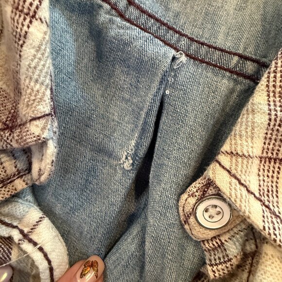 Free People Flannel Plaid & Chambray Denim Button Up Shirt XS - Picture 4 of 9